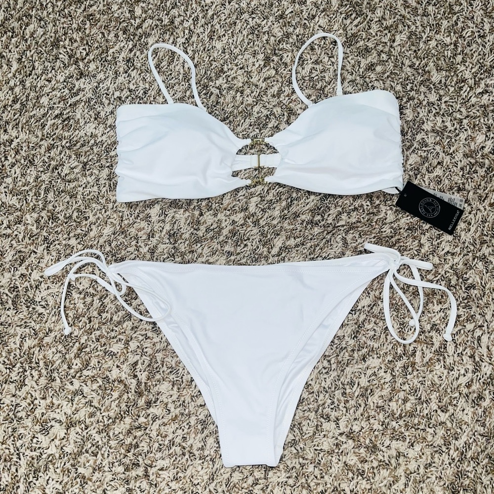 RELLECIGA White Bikini Set with Gold Accents